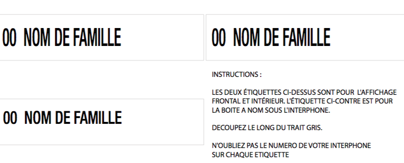 Modèles d'étiquettes pour les boîtes aux lettres et la boîte à nom